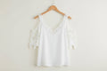 Womens Loose Lace V-Neck Short-Sleeve T-Shirt